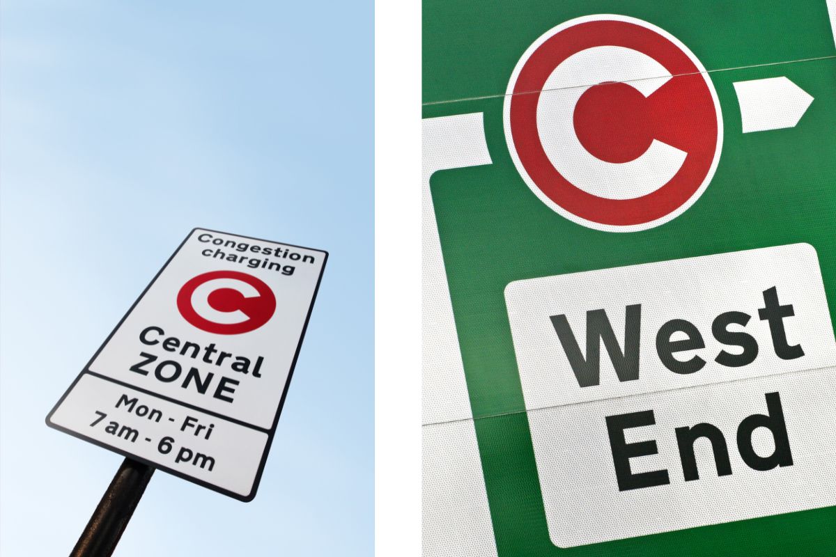 Panneau de la Congestion Charge à l'entrée du centre de Londres
