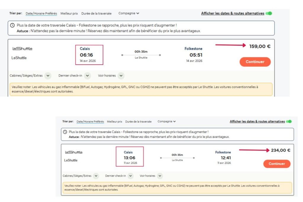 Grande différence de prix, par jour et par heure